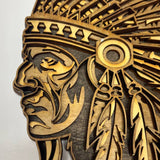 Hand-Painted 4-Layer Indian Chief Head Wood Décor