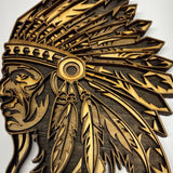 Hand-Painted 4-Layer Indian Chief Head Wood Décor