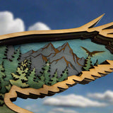 Hand-Painted 7-Layer Flying Eagle with Mountain Scene Wood Décor