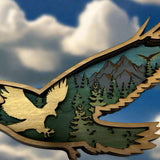 Hand-Painted 7-Layer Flying Eagle with Mountain Scene Wood Décor
