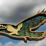 Hand-Painted 7-Layer Flying Eagle with Mountain Scene Wood Décor