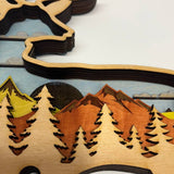 Hand-Painted 6-Layer Deer with Mountain & Tree Scene Wood Décor