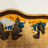 Hand-Painted 6-Layer Bear with Mountain & Tree Scene Wood Décor