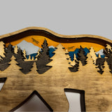 Hand-Painted 6-Layer Bear with Mountain & Tree Scene Wood Décor