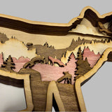 Hand-Painted 7-Layer Fox with Mountain & Tree Scene Wood Décor