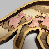 Hand-Painted 7-Layer Fox with Mountain & Tree Scene Wood Décor