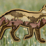 Hand-Painted 7-Layer Fox with Mountain & Tree Scene Wood Décor