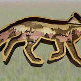 Hand-Painted 7-Layer Fox with Mountain & Tree Scene Wood Décor