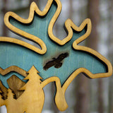 Hand-Painted 3-Layer Moose with Mountain Scene Wood Décor