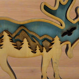 Hand-Painted 3-Layer Moose with Mountain Scene Wood Décor