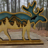 Hand-Painted 3-Layer Moose with Mountain Scene Wood Décor