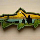 Hand-Painted 6-Layer Fish with Man and Child Fishing Wood Décor