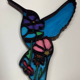 Hand-Painted 7-Layer Hummingbird with Flowers Wood Décor