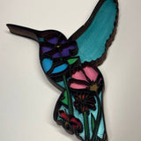 Hand-Painted 7-Layer Hummingbird with Flowers Wood Décor