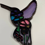 Hand-Painted 7-Layer Hummingbird with Flowers Wood Décor