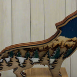 Hand-Painted 4-Layer Howling Wolf Wood Décor