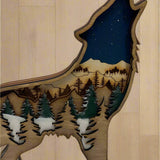 Hand-Painted 4-Layer Howling Wolf Wood Décor
