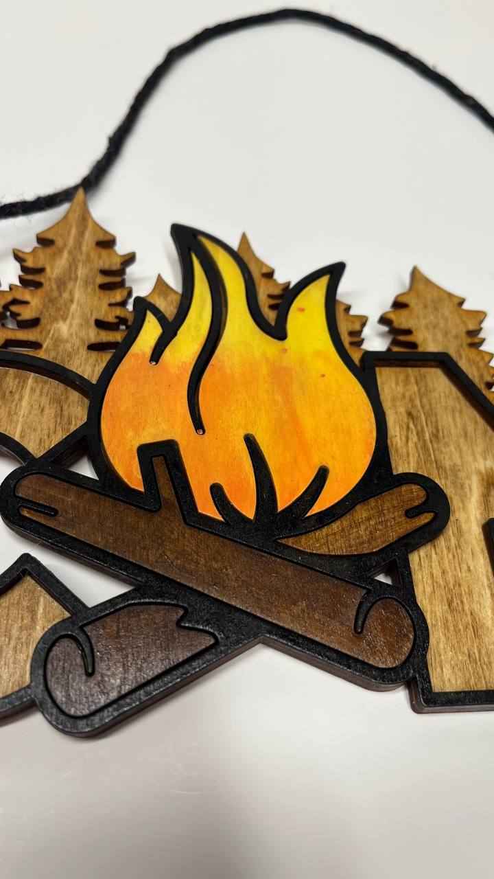 Hand-Painted Wooden "CAMP" Sign – Rustic Campfire & Marshmallow Decor