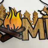 Hand-Painted Wooden "CAMP" Sign – Rustic Campfire & Marshmallow Decor