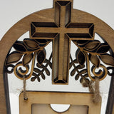 Rustic Wood Cross Picture Frame – 2.5"x2.5" Photo with Jute Hanger