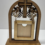 Rustic Wood Cross Picture Frame – 2.5"x2.5" Photo with Jute Hanger
