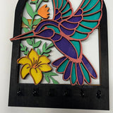 Hand-Painted Hummingbird Key Holder – 3D Wooden Wall Organizer with 6 Hooks