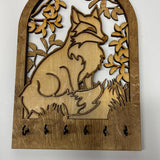 Rustic Fox Key Holder – Hand-Painted Wooden Wall Organizer with 6 Hooks for Keys, Leashes & Accessories
