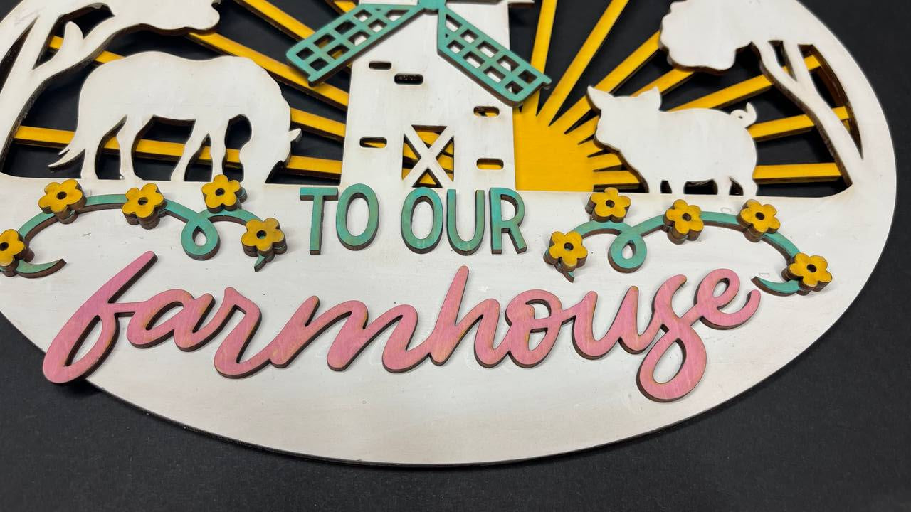 Welcome to Our Farmhouse Sign | Rustic Farmhouse Wall Decor | Farm Animal & Windmill Wooden Sign