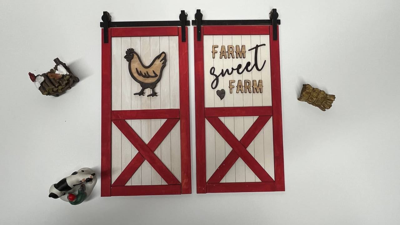 Rustic Barn Door "Farm Sweet Farm" Wooden Sign – Hand-Painted Farmhouse Wall Decor