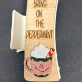 Large Peppermint Hot Cocoa Hair Claw Clip – Hand-Painted Wooden Winter Hair Accessory