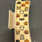 Spooky Halloween Hair Claw Clip – Hand-Painted Wooden Hair Accessory with Pumpkins, Ghosts & Bats