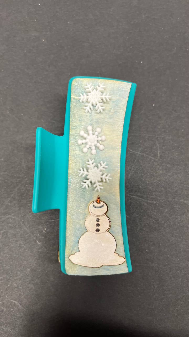 Snowman Hair Claw Clip – Winter Wonderland Wooden Hair Accessory – Snowflake Hair Clip