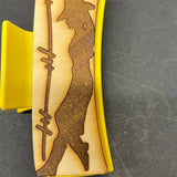 Cowgirl Hair Claw Clip – Western Wooden Hair Accessory with Cowgirl Silhouette & Barbed Wire Fence