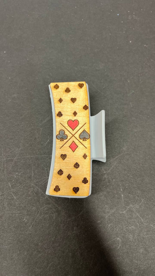 Poker-Themed Wooden Hair Claw Clip – Large Card Suit Hair Accessory – Hearts, Spades, Diamonds & Clubs