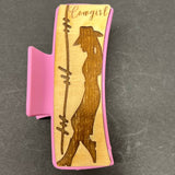 Cowgirl Hair Claw Clip – Western Wooden Hair Accessory with Cowgirl Silhouette & Barbed Wire Fence