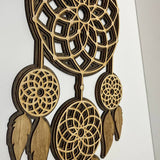 Handcrafted Layered Wooden Dream Catcher – 3D Boho Wall Decor, Rustic Feather Dreamcatcher