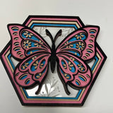 5-Layer Wooden Butterfly Hexagon Decor – Hand-Painted 3D Wall Art with Etched Acrylic Flowers – Nature-Inspired Shelf Sitter or Wall Hanging