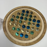 Handcrafted Wooden Marble Solitaire Game – Classic Strategy Board Game with Marbles, Brain Teaser Puzzle, Vintage Tabletop Decor