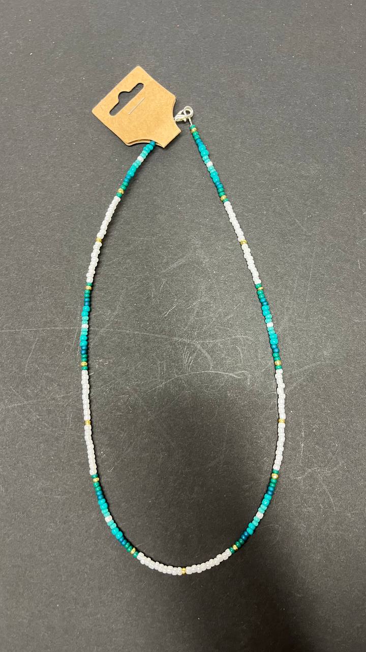 Handmade White & Turquoise Beaded Necklace with Gold Accents – Boho Western Jewelry