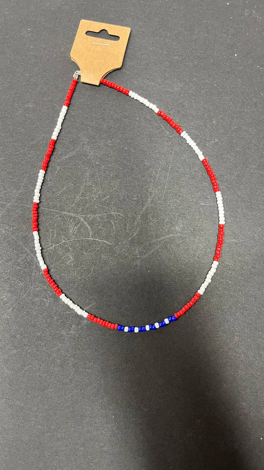 Patriotic Red, White & Blue Beaded Necklace – Handmade USA Jewelry