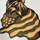 Patriotic Eagle Head with USA Flag – 2-Layered Wooden Wall Art