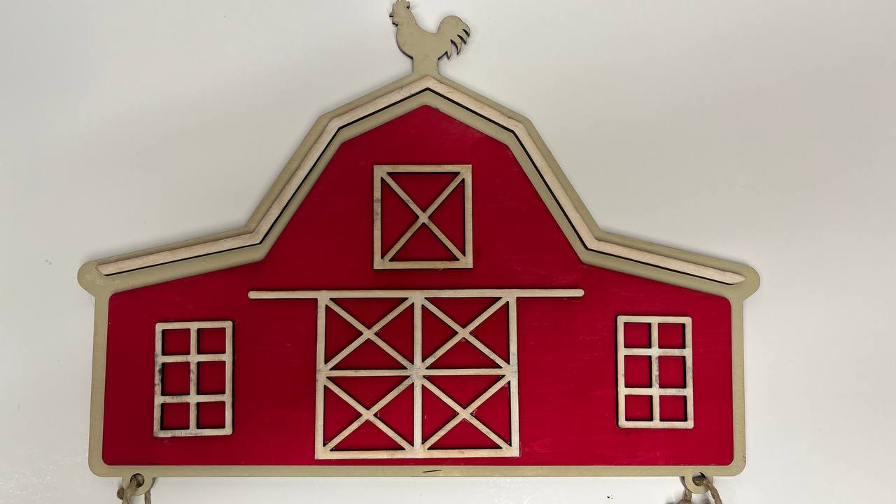 Layered Red Barn with "Farm Life" Sign – Hand-Painted Rustic Farmhouse Decor