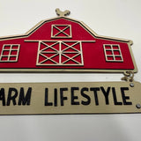Layered Red Barn with "Farm Life" Sign – Hand-Painted Rustic Farmhouse Decor