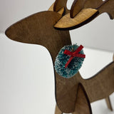 Wood Reindeer Decor – Standing & Grazing Reindeer with Wreath – Rustic Christmas Decoration