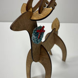 Wood Reindeer Decor – Standing & Grazing Reindeer with Wreath – Rustic Christmas Decoration