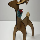 Wood Reindeer Decor – Standing & Grazing Reindeer with Wreath – Rustic Christmas Decoration