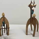 Wood Reindeer Decor – Standing & Grazing Reindeer with Wreath – Rustic Christmas Decoration