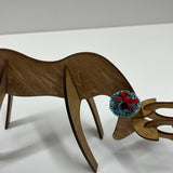 Wood Reindeer Decor – Standing & Grazing Reindeer with Wreath – Rustic Christmas Decoration