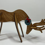 Wood Reindeer Decor – Standing & Grazing Reindeer with Wreath – Rustic Christmas Decoration
