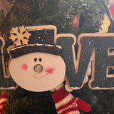 Rustic LOVE Snowman Ornament with Tealight Nose – 3D Layered Wood Christmas Tree Decoration – Winter Holiday Hanging Decor